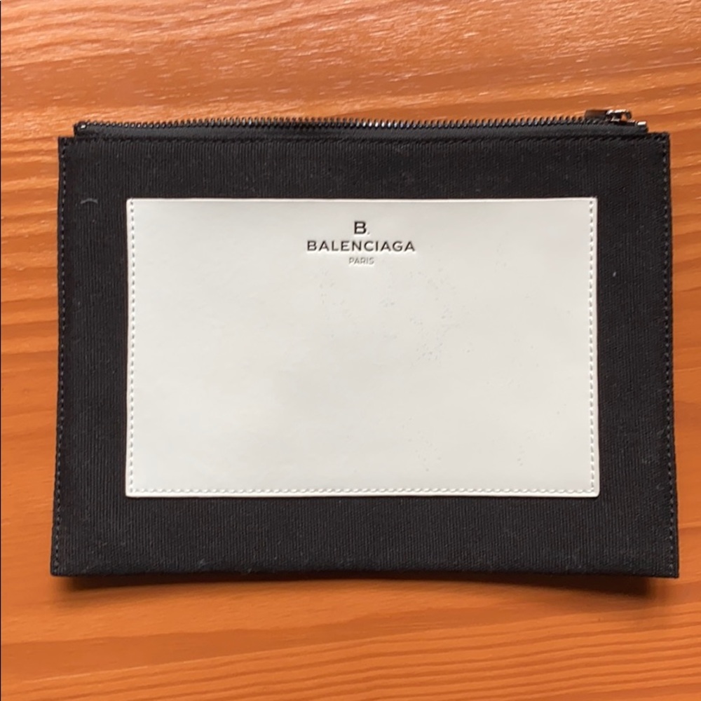 Balenciaga authentic canvas and leather pouch